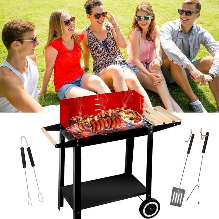 Barbecue à charbon sur roues avec étagère et grille réglable 4 niveaux + accessoires - Five-Star Grill&amp;Chill (GC0010)