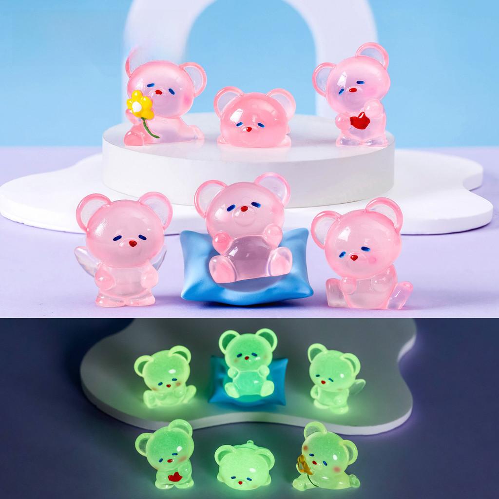 Creative Glow-in-the-dark Resin Bear Figurine Cute Garden Decor Small Car Dashboard Ornament