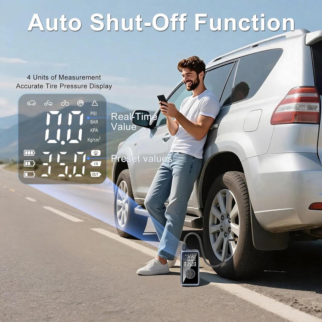 Tire Inflator Portable Air Compressor - 150PSI Cordless Air Pump for Car Tires, Portable Tire Inflator for Car, Air Compressor with Pressure
