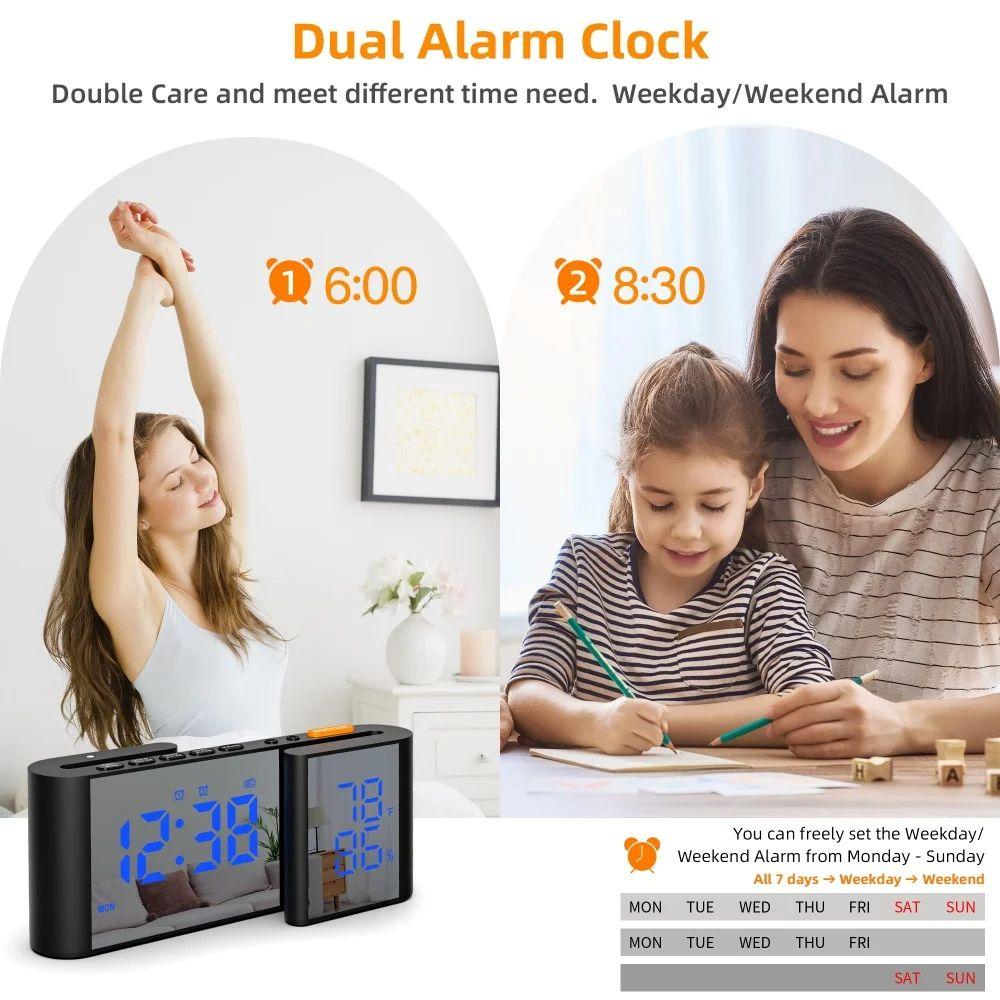 Sleek Bedside Alarm Clock Radio Large Dual Display Screen With Adjustable Brightness USB Port Sleep Timer FM76~108MHz FM Radio