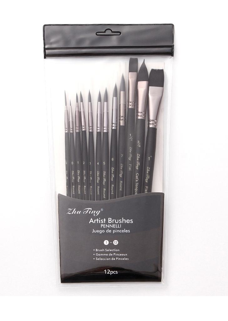 12pcs Artist Paint Brush Set High Quality Nylon Hair Wood Black Handle Watercolor Acrylic Oil Brush Painting Art Supplies