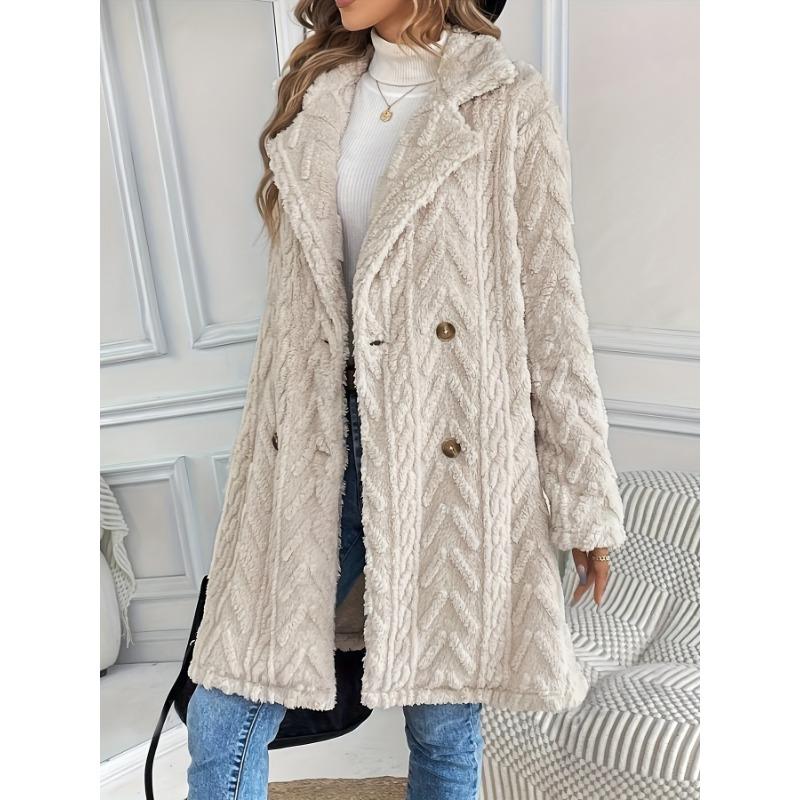 Women Double Sided Fleece Double Breasted Pockets Mid Long Casual Cardigan Coat
