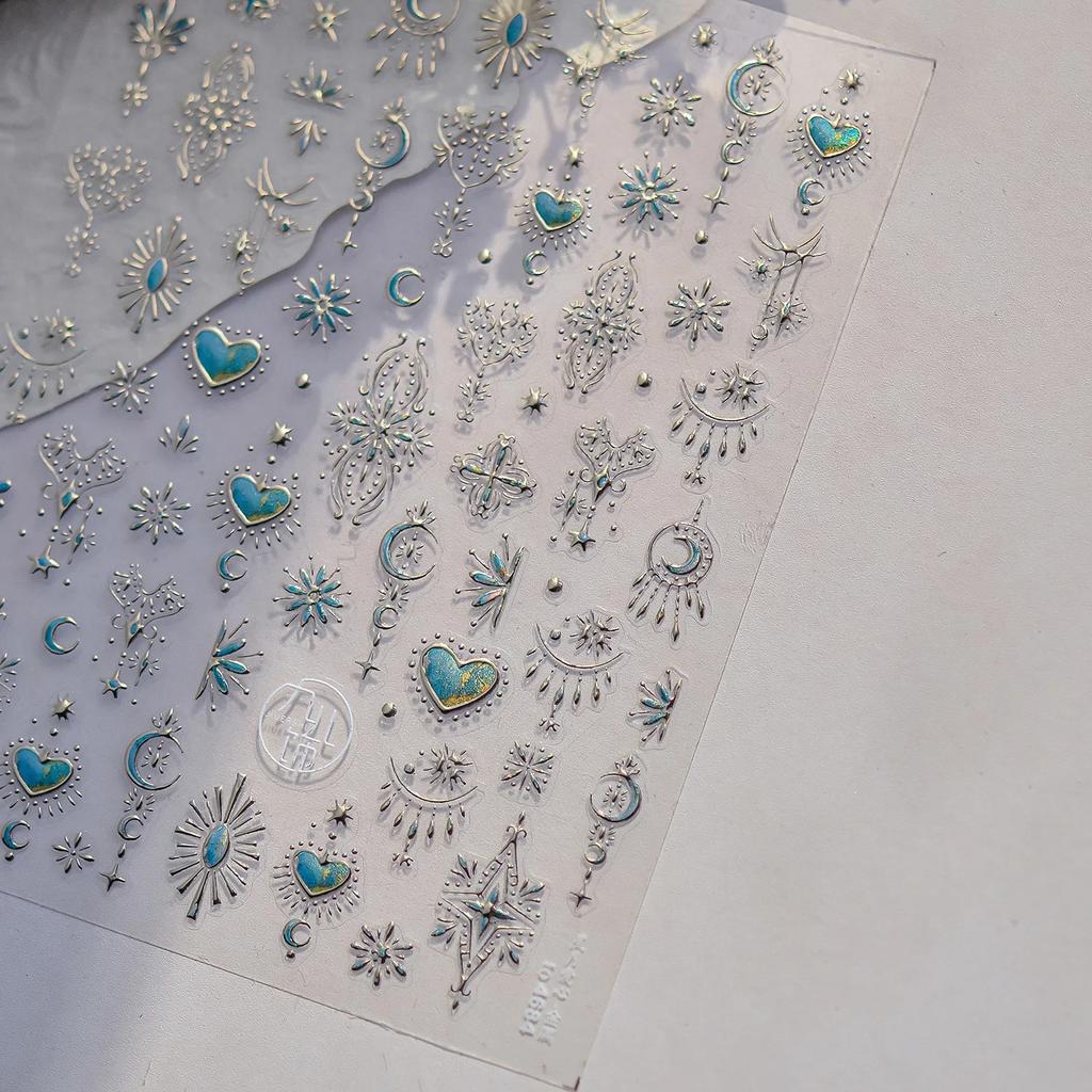 Bohemian Pattern Colorful Love Moon Pearl Crystal Rhinestone 5D Nail Art Sticker Self Adhesive Decoration Manicure Decal