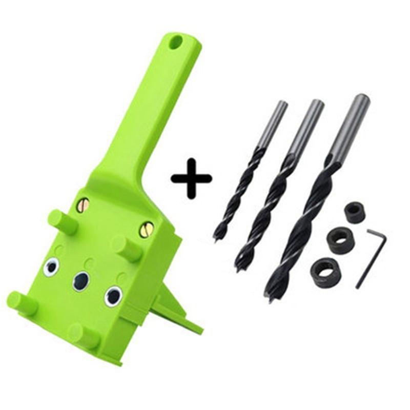 

Drilling Guide Tool with 6/8/10mm Hole Punch Locator for Woodworking Projects Including Easy Setup Mechanism зелений