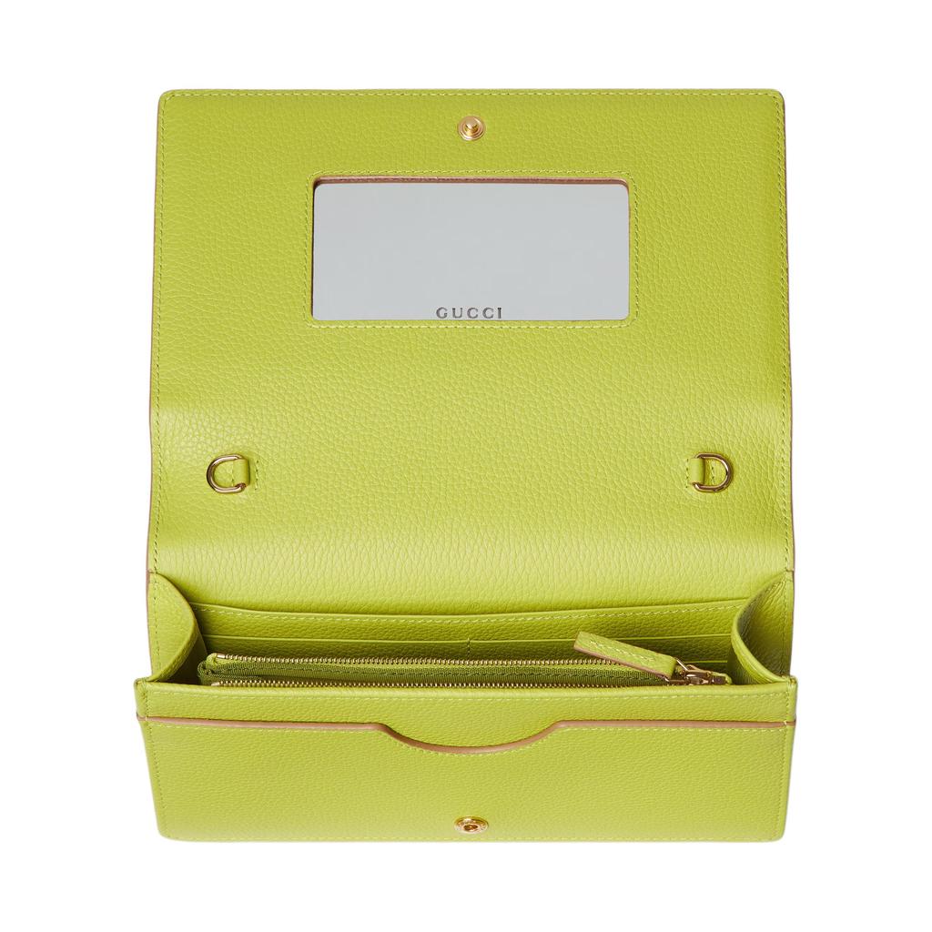 Gucci GG Marmont Gold Tone Accessory Metal Chain Strap Leather Shoulder Crossbody Wallet Women Wallet Beige Bright-Green 497985-AAE5F-2843