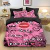 Exquisite 3D Pink Lips Graffiti Bedding Set Pillowcase Adult Boy Girl Bedroom Decoration Single Double Large Size