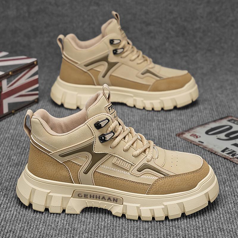 New Sports Shoes Mens Comfortable PU Leather Thick Sole High Top Male Sneakers Designer Man Running Tide Youth Mesh Footwear Men