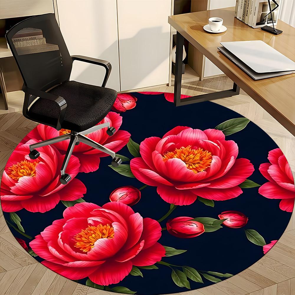 1pc Floral Pattern Office Round Rug, Non-slip, Soft and Durable Office Rug for Interior Decoration, Perfect for Office, Beautiful Decoration yy2603230
