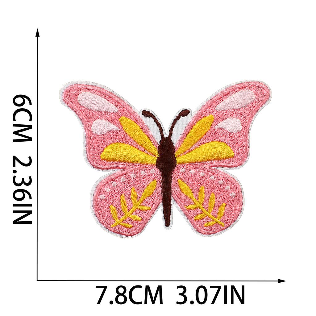 New Pink Butterfly Embroidery Cloth Sticker Cartoon Bus Patch Sticker Bag Decoration Flower Embroidery Label