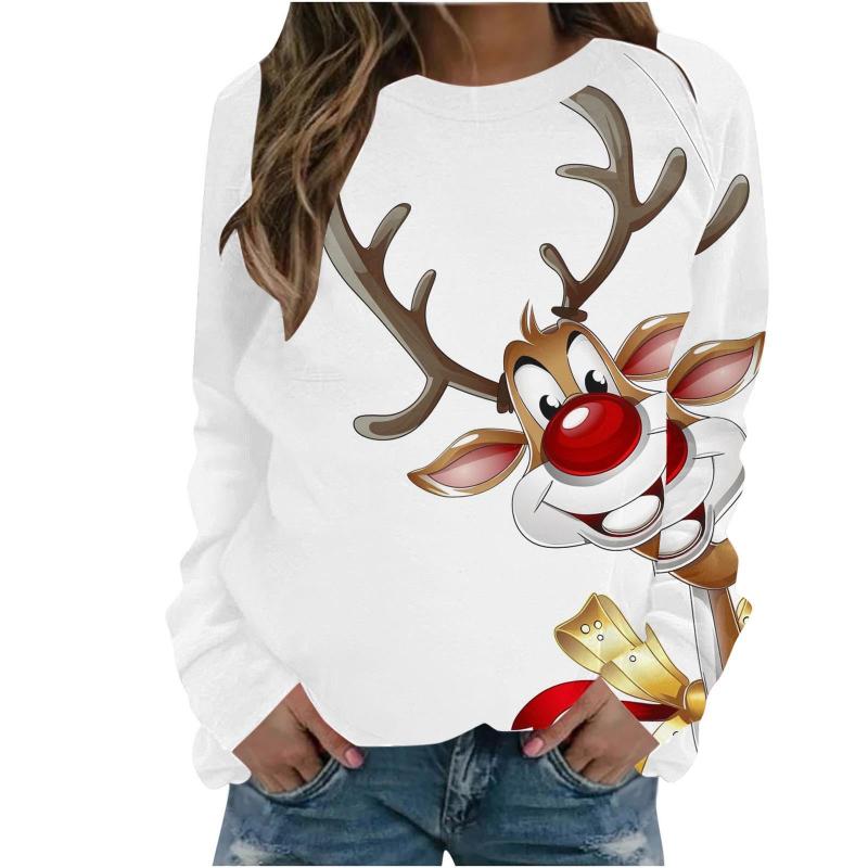 Christmas Snowman Pattern 3D Print Women Round-neck Sweatshirt Fashion Autumn Santa Claus Long Sleeve Cute Ladies Tee Pullover