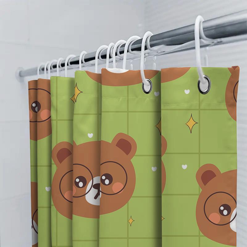 Animal Pattern Shower Curtains Cartoon Bears Design In Green Brown For Bathroom Decorations Waterproof Fabric Material With Ring