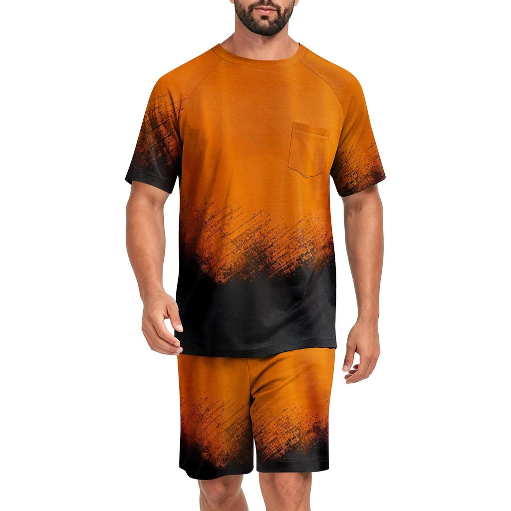 Men's Halloween Casual Lounge Pajama Set Short Sleeve Top and Shorts Comfortable Fit Lightweight Soft Fabric Relaxed Style