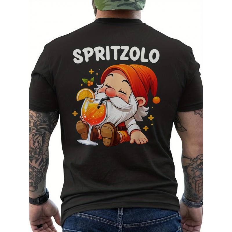 Spritzolo Nano Men'S Funny Spritz Aperitif Graphic T-Shirt - Back Print Tee with Spritzolo Logo & Spritz Design, Loose Fit Casual Shirt for Parties