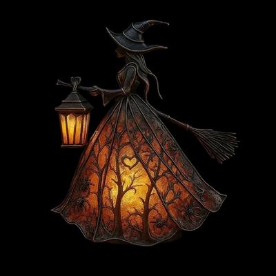 Batteriebetriebene Spukhexe-Figur mit Lampe Gotische Halloween-Dekorationen Sichere Harze Basteln für Kinderzimmer Ornament