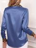 Women's Leopard Print Patchwork Satin Blouse - Slimming Long Sleeve Round Neck for Spring/Autumn