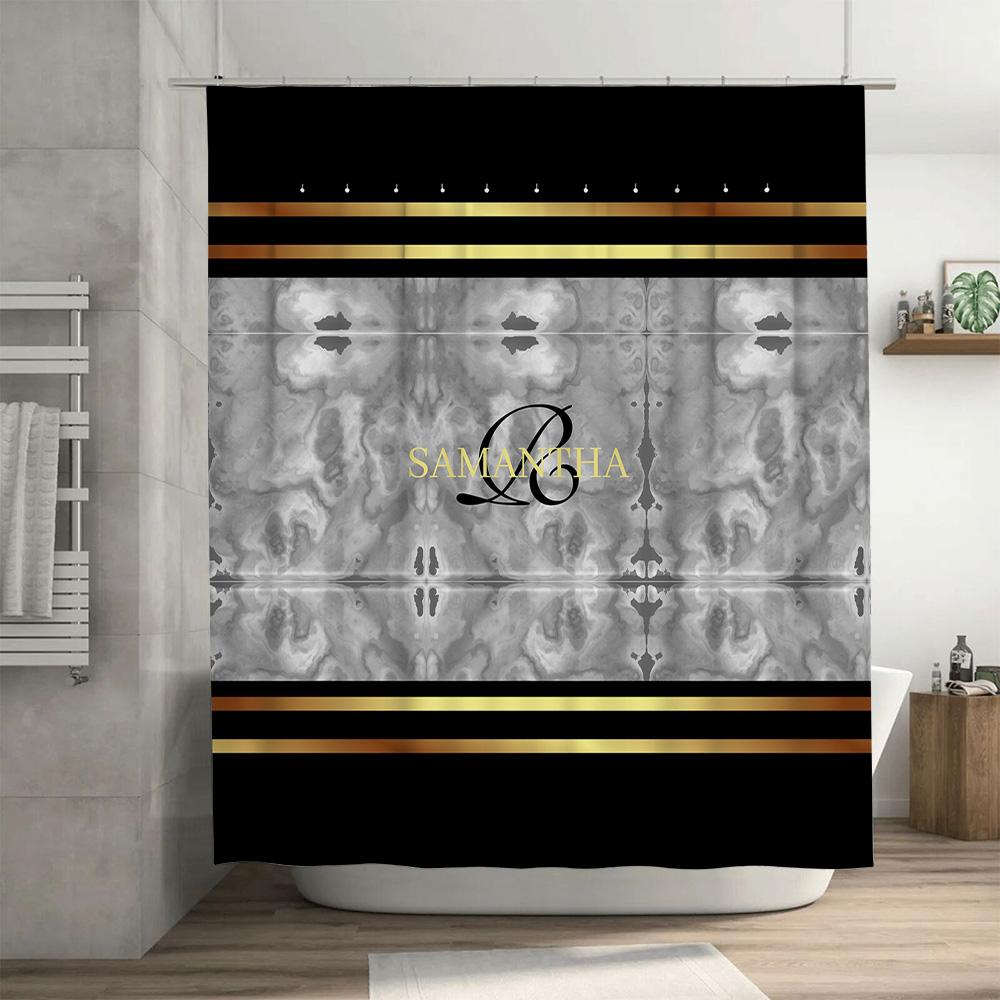 Black Gold Gray Shower Curtain Personalized Custom Name Monogrammed Bathroom Decor Custom Size