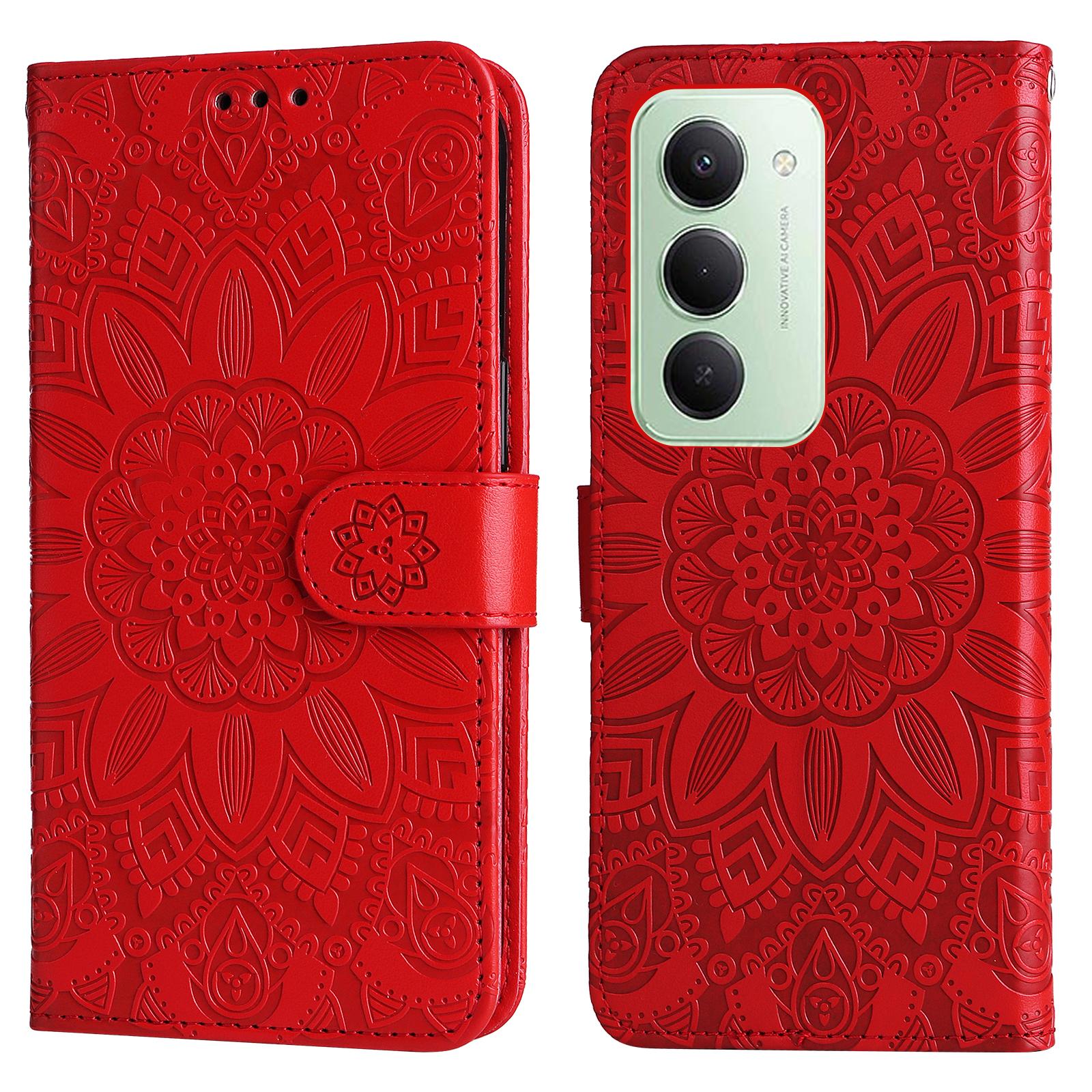 

Для Xiaomi Redmi 15 5G Чехол Кожаный кошелек с тиснением подсолнуха Чехол для телефона Red