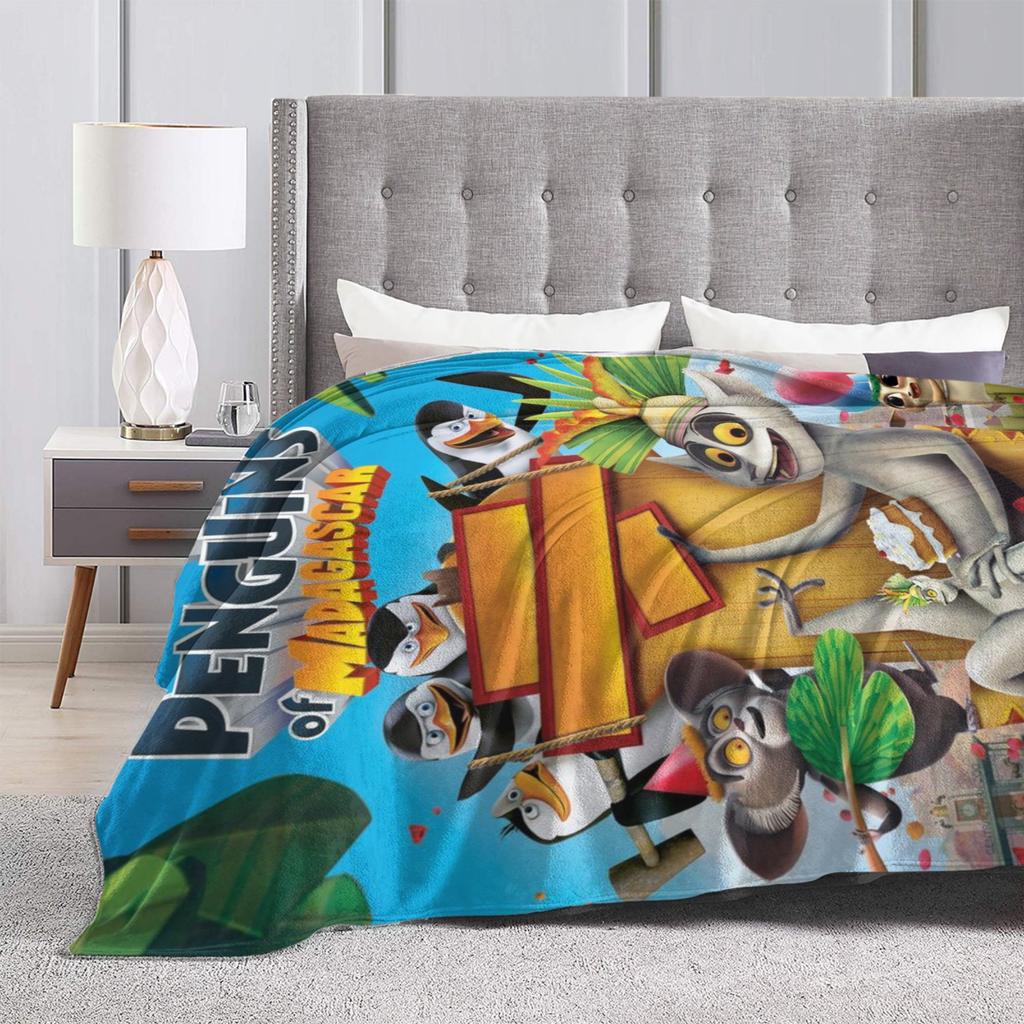Pingwiny z Madagaskaru Merch Kocie Miękki Polarowy Koc Piknikowy Wygodne Narzuty