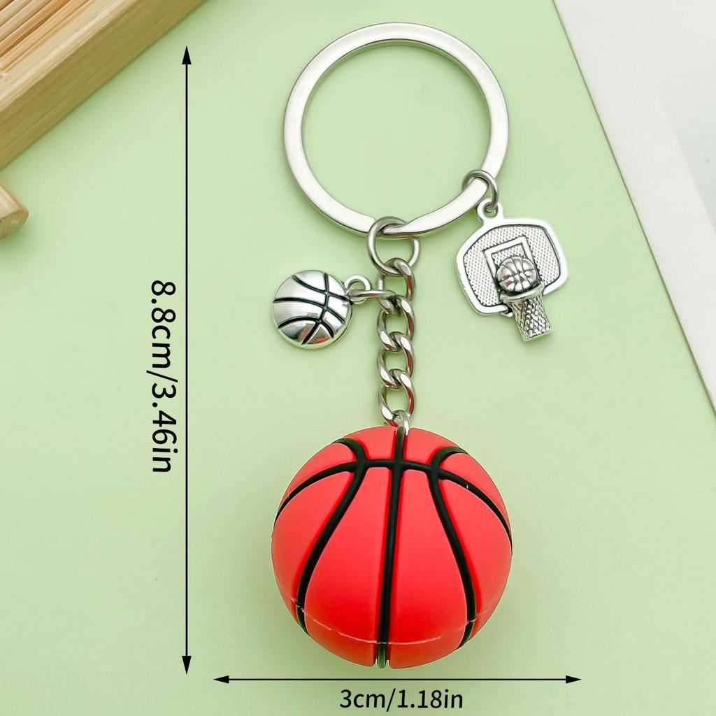 Creative Sports Keychain: PVC Rubber Football, Tennis, Basketball, Rugby Pendant - Small Gift
