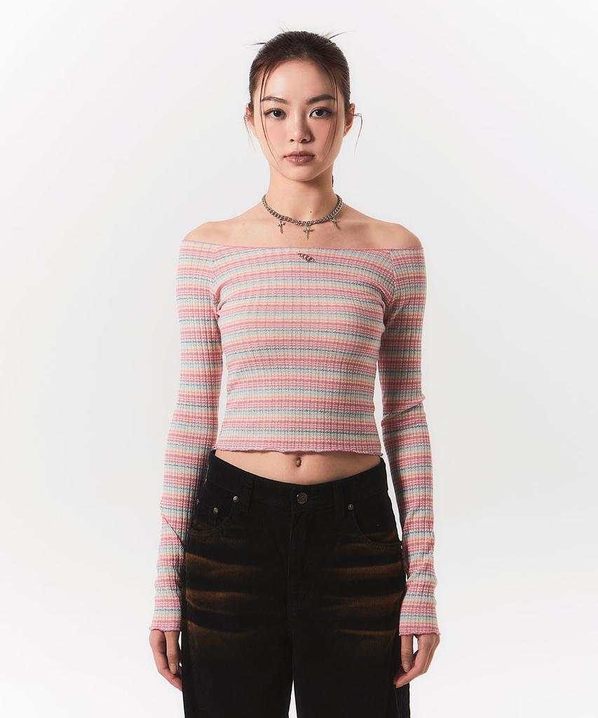 Chelikwili Smooth Off Shoulder Top - Pink Stripe