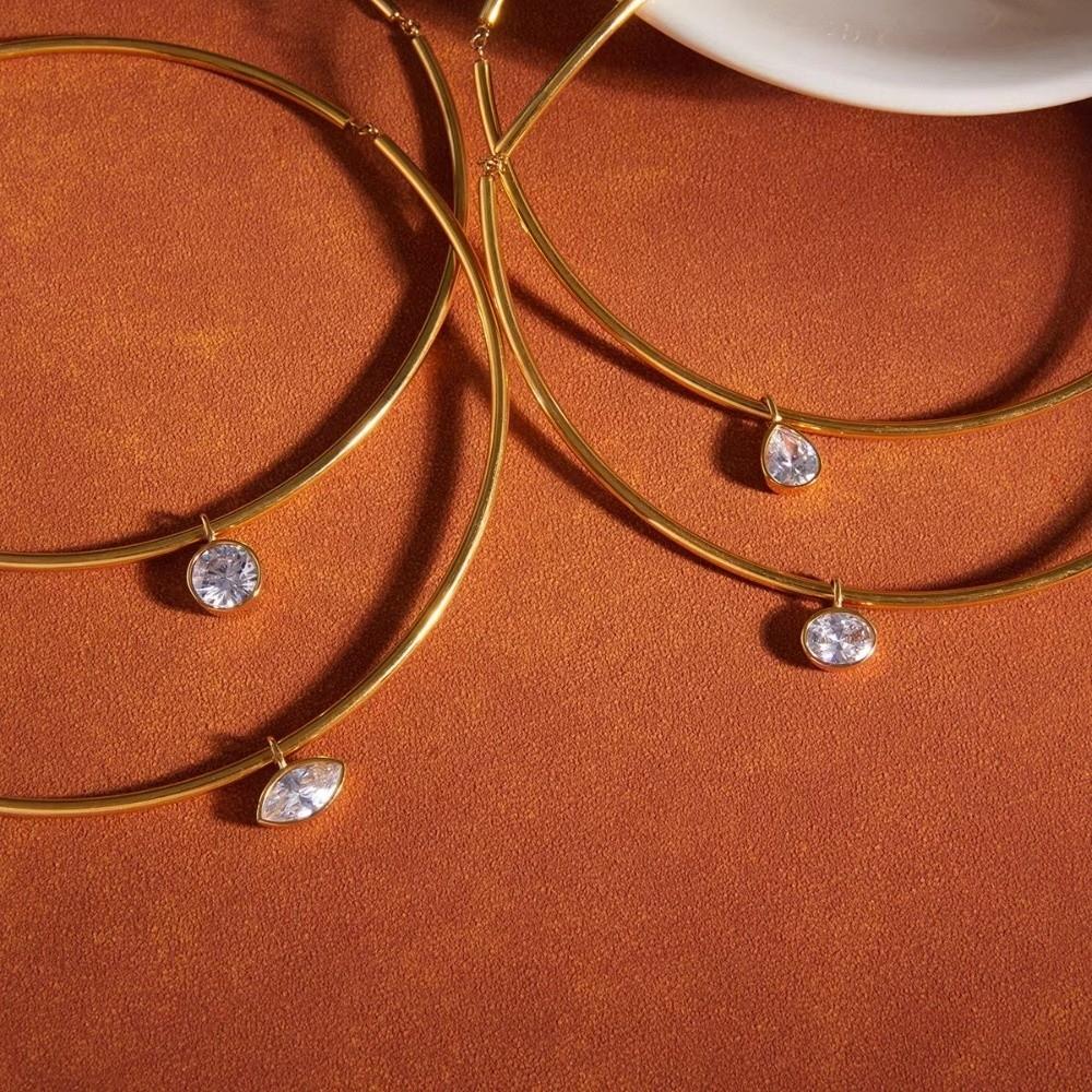 Gold Plated Pendant Necklace Stainless Steel Neck Collar Retro Neck Chain  Fashion Jewelry