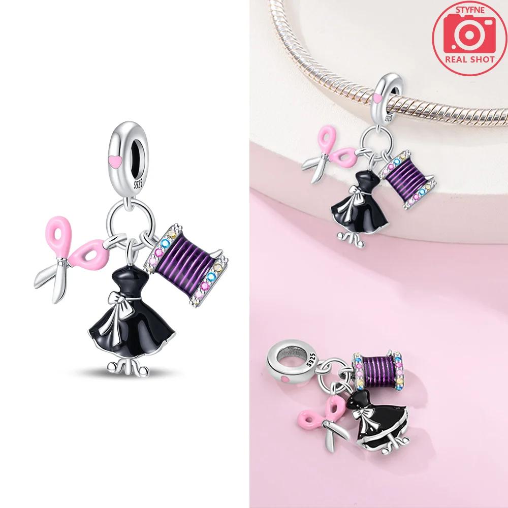 Exquisite Original Black Dress High Heels Bag Lipstick Beads Fit Bracelet Charms Copper Women Jewelry Diy Gifts