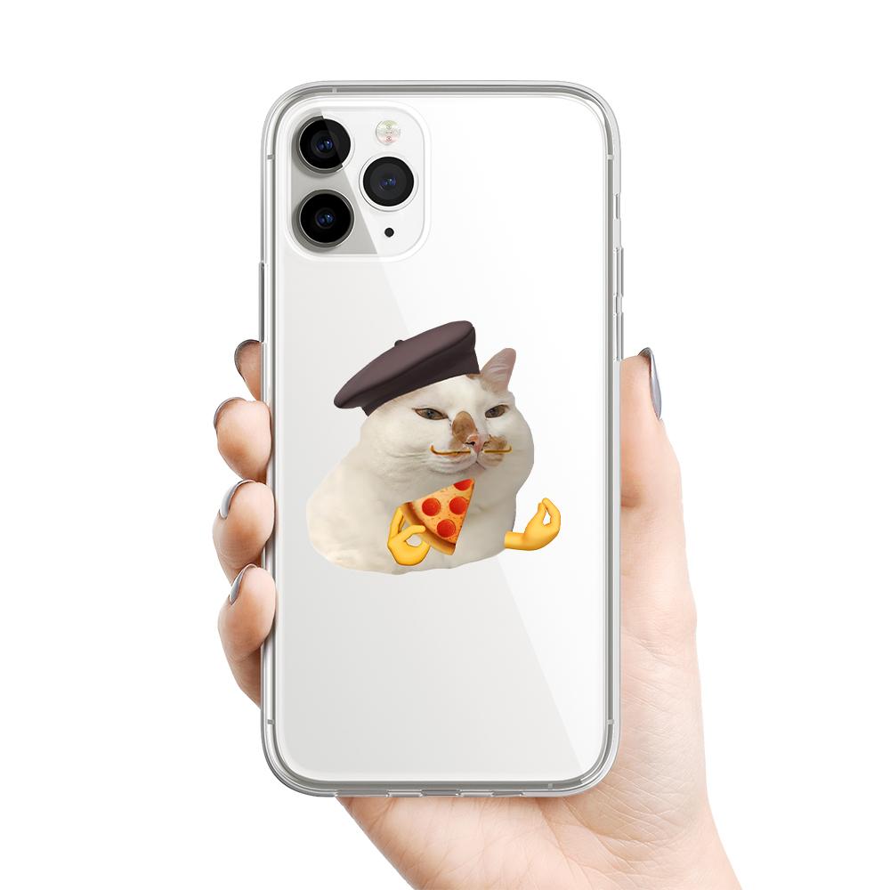 

Funny Cartoon Pizza Cat Clear Couple Phone Case For iPhone 16 15 11 12 14 13 Pro Max Mini X XSM XR 7 8 Plus SE4 16e Cute Cover iPhone 11
