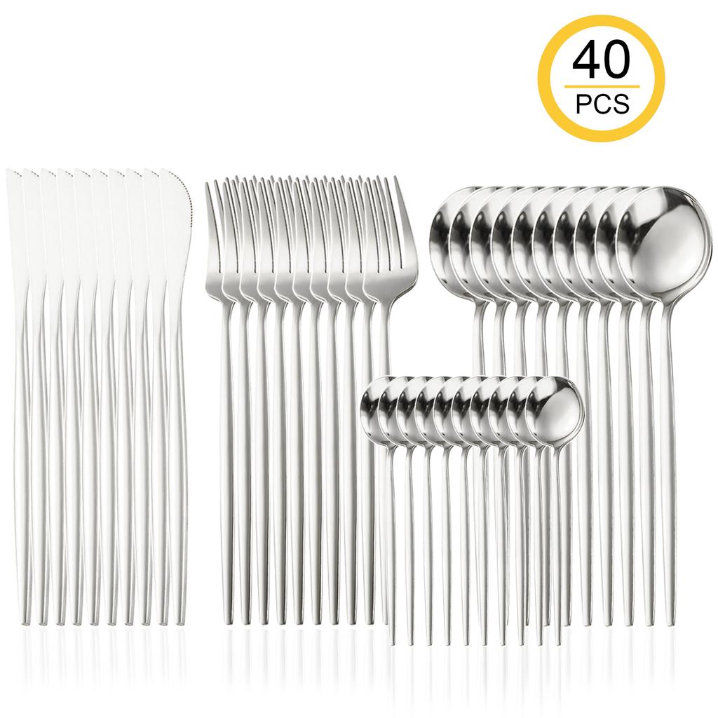 24/40 Pieces Reusable Stainless Steel Flatware Set for Daily Use, Protable Cutlery Set for Home, Wedding, Restaurant, Camping, Mirror Polished