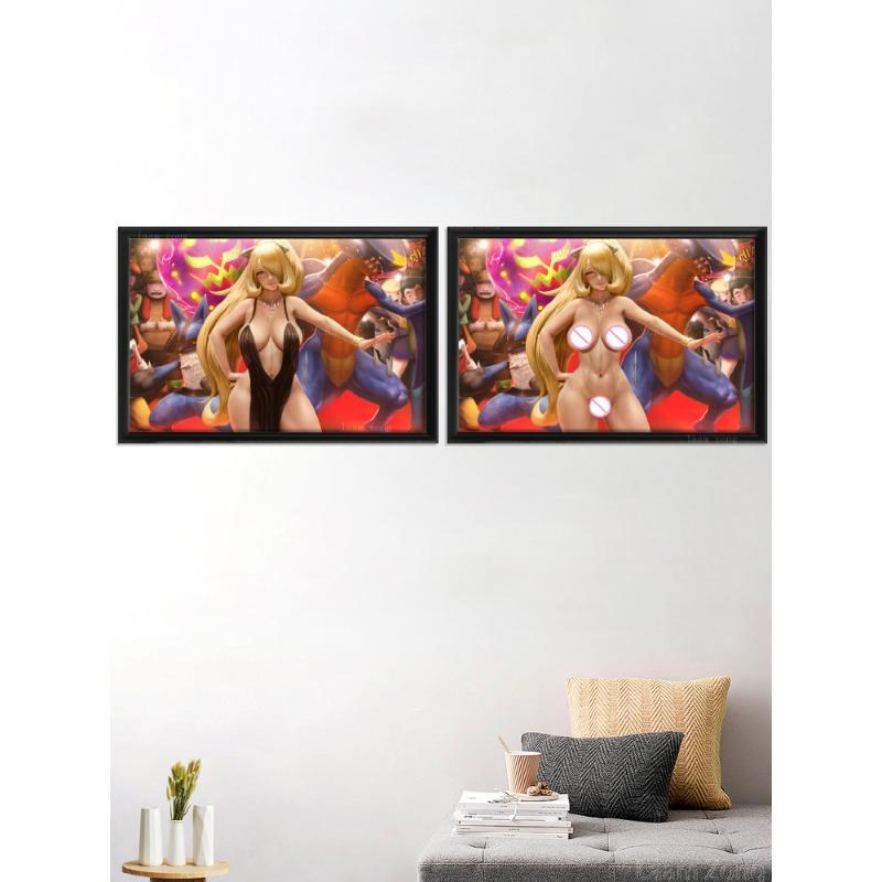 Cynthia Japanese Sexy Nude Cartoon Anime Kawaii Art-Poster Silk Wall Decoration Living-Bedroom Custom Home Decor