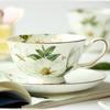 Bone China Cup and Saucer Set 240ml White Camellia Gold Trim with Spoon for Tea