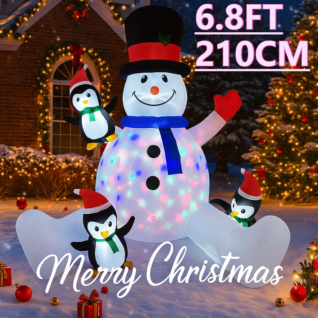 6.8FT LED Inflatable Xmas Yard Decor Snowman Penguins Christmas Toy Gift Outdoor Home Decoration Ornament Festive Supplies Decor