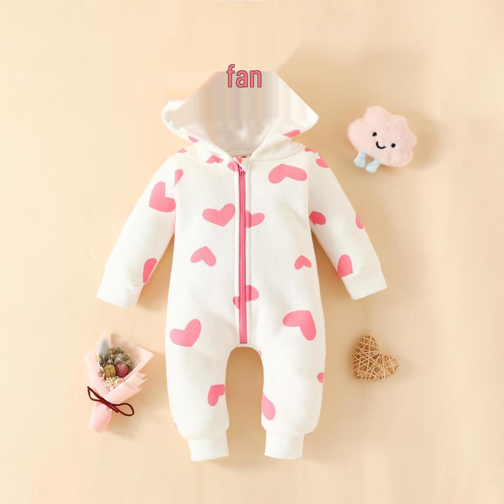 Kapuzen-Strampler für Babys und Kleinkinder: Reißverschluss mit Schleife, Erdbeerdesign, für 0-2 Jahre, Herbst/Winter Strampler.