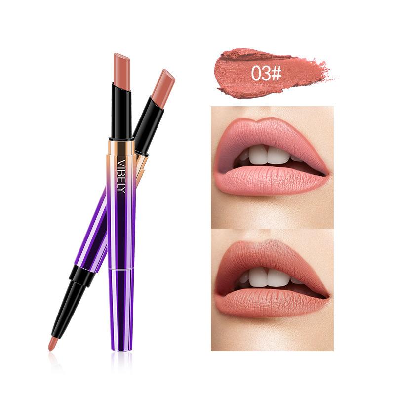 VIBELY Doppelendiger, mattierter Lippenstift-Lippenstift, Lippenkonturenstift, automatisch drehbarer Lippenstift, einfach anzuwenden