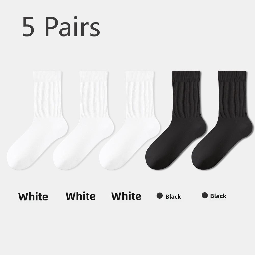 5 Pairs of Women's Spring and Summer Mid-calf Anti-odour, Sweat-absorbent, Casual and Versatile Breathable Loose Pile Socks