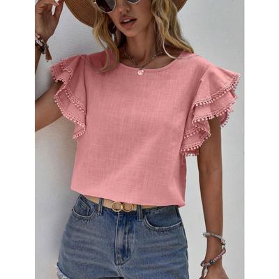 Women's Casual Round Neck Summer Loose Shirt Lotus Leaf Bat Bat Shirt Short Sleeved Top for Women Blouses & Shirts