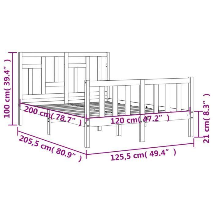 VidaXL Cadre de lit avec tête de lit blanc 120x200 cm bois massif 3193137