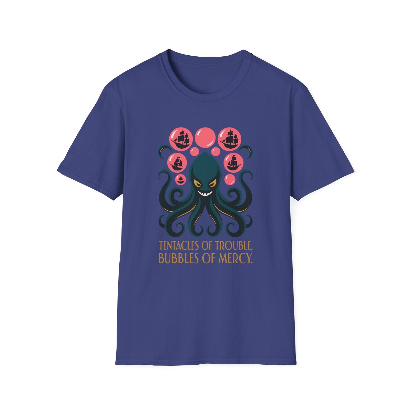 Unisex Softstyle T-Shirt Mens Womens Tees Top Art Deco Kraken Bubbles Ships Surreal Nautical Fantasy XL