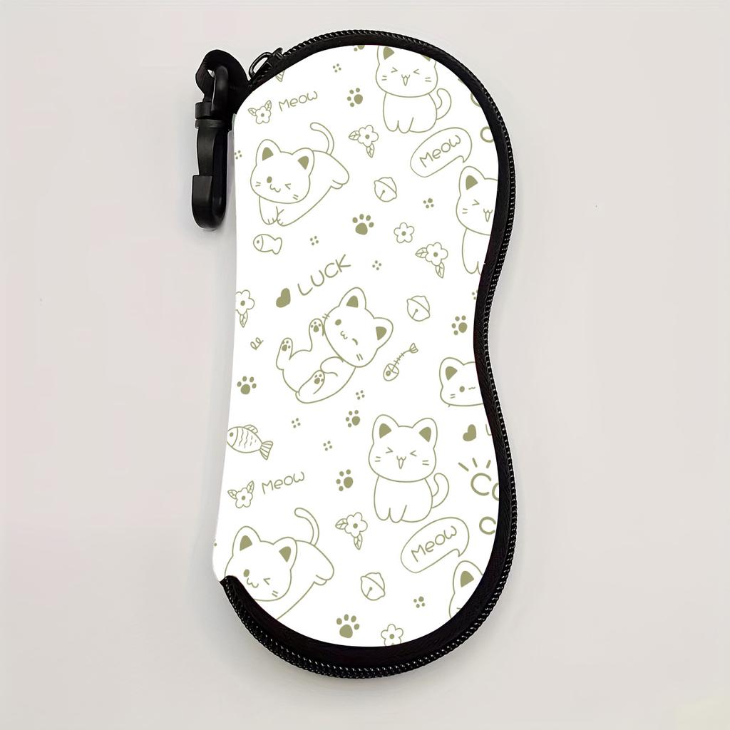 Rose Printed Sunglasses Case Portable Zipper Eyeglasses Pouch with Keychain Carabiner Waterproof Storage Bag Glasses Holder
