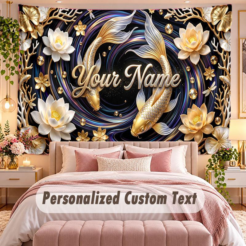 Pesce Koi (6) Arazzo da Parete a Tema Personalizzato Con Nome Testo Arazzo Appeso Personalizzato Per Camera da Letto Soggiorno Decorazione