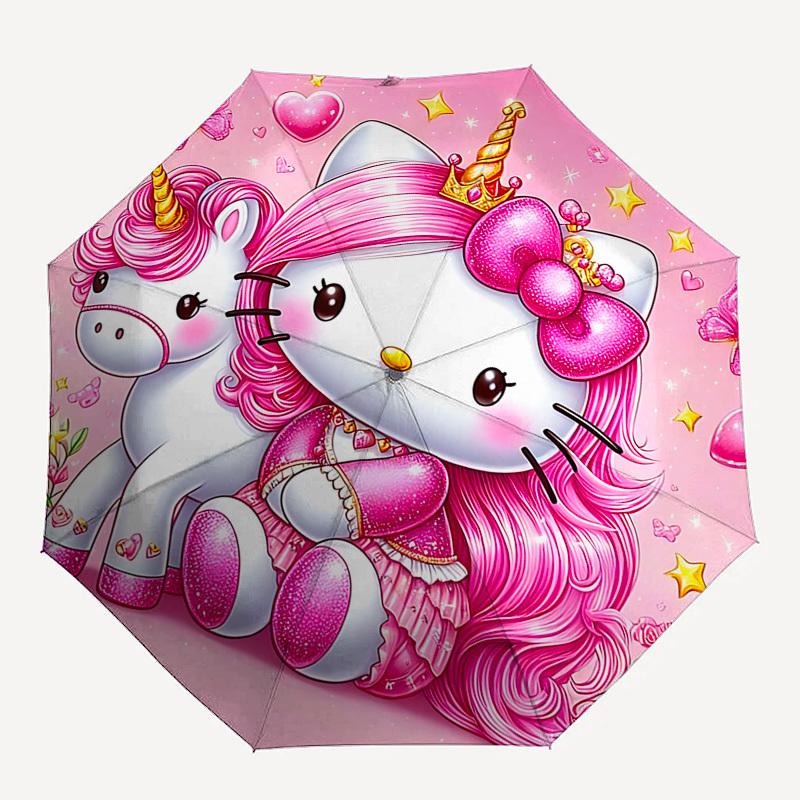 

1pc Hello Kitty unicorn umbrella automatic open/close, 8-Rib Durable Frame, Compact Folding Design, Ideal Birthday/Holiday Gift e1113A