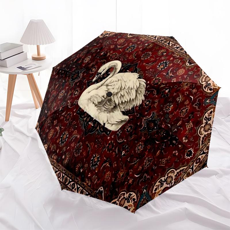 

1pc Swan on Ornate Carpet Umbrella with Plastic Handle,Compact & Stylish,Cartoon Pattern,Outdoor UmbrellaPT583
