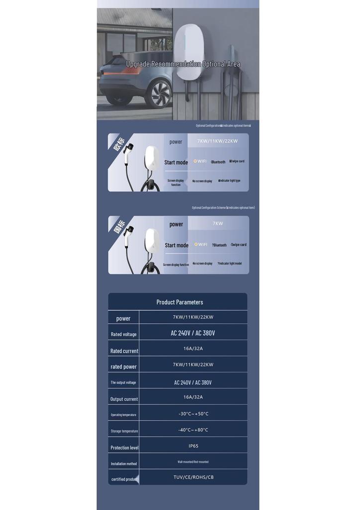 Universal 7KW/11KW Electric Vehicle Charging Station for Home & Commercial Use - Compatible with Tesla, BYD & Wuling Mini