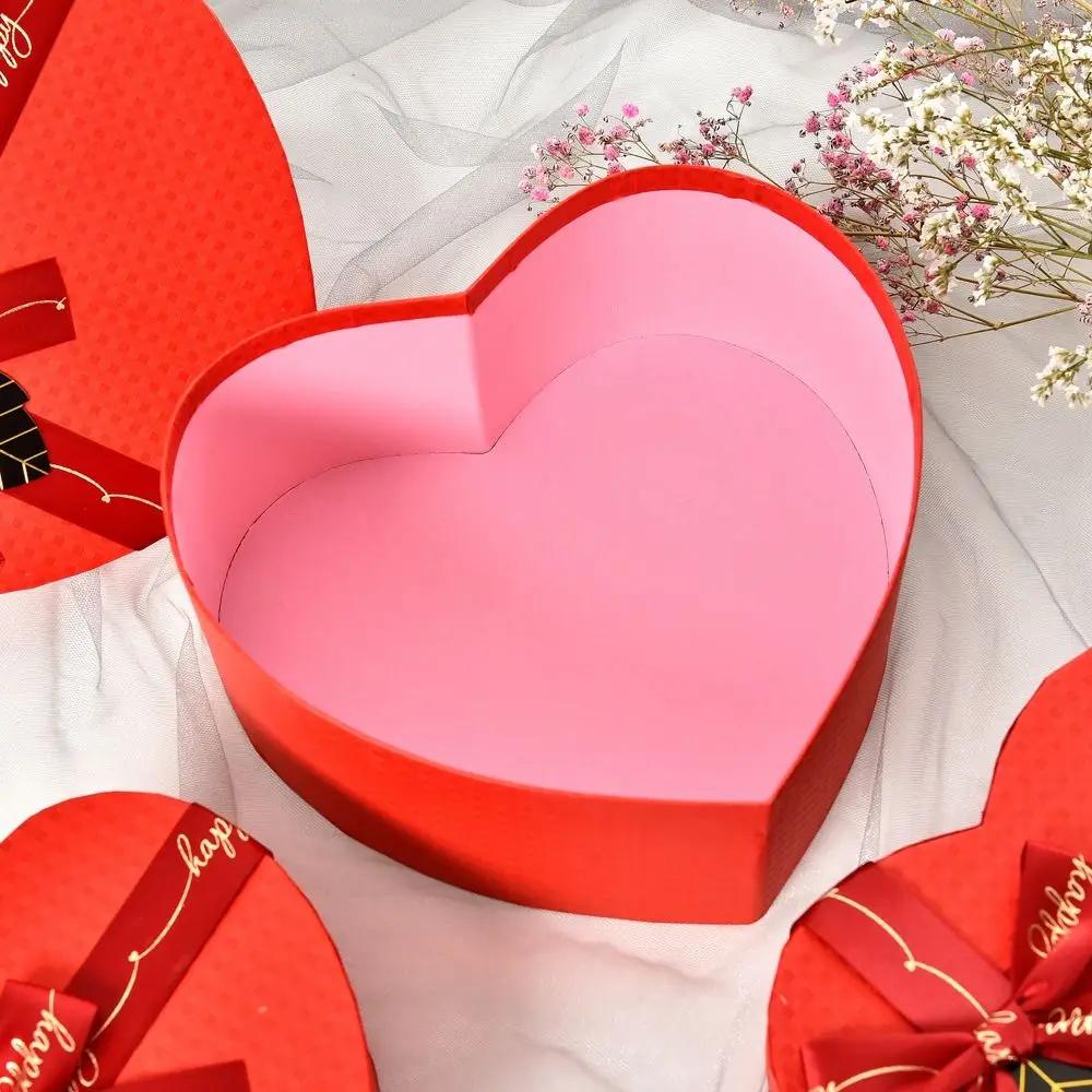 New Bowknot Silk Ribbon Gift Box Red with Cover Packaging Paper Box Heart-shaped Present Boxes Valentine's Day