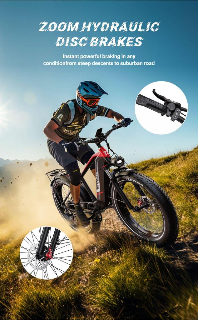 DUOTTS F26 Lite Elektrofahrrad für Erwachsene 500W Motor 48V 18Ah Akku 26*4.0 Zoll Reifen 50km/h Max. Geschwindigkeit 90km Max. Reichweite Shimano 7-Gang