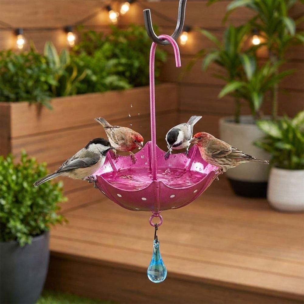 Umbrella-shaped Hanging Bird Feeder Cast Iron Art Rainwater Collection Bird Water Bowl Colorful Rust-Proof Garden Bird Bath