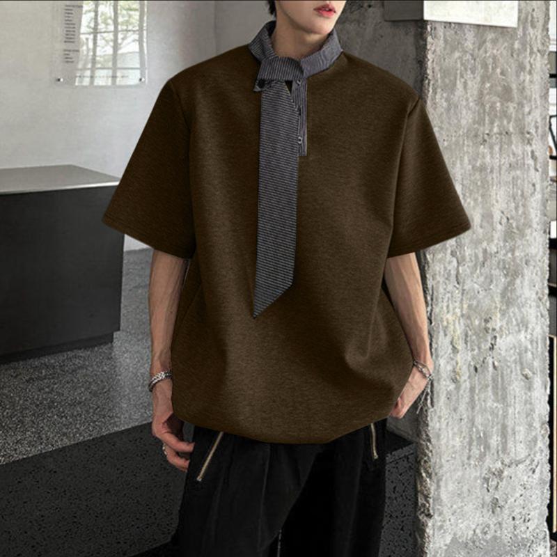 

INCERUN Мужские футболки оверсайз с коротким рукавом и завязками на шее, повседневные, свободного кроя 5XL коричневый