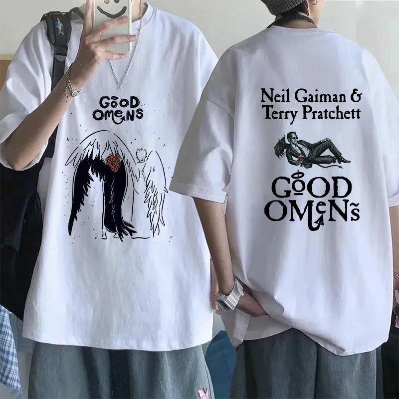 Lustige EU-Größen T-Shirts für Männer Good Omens Cartoon T-Shirt Harajuku T-Shirt Das Ende war nur der Anfang Grafik-Tee Tops Streetwear