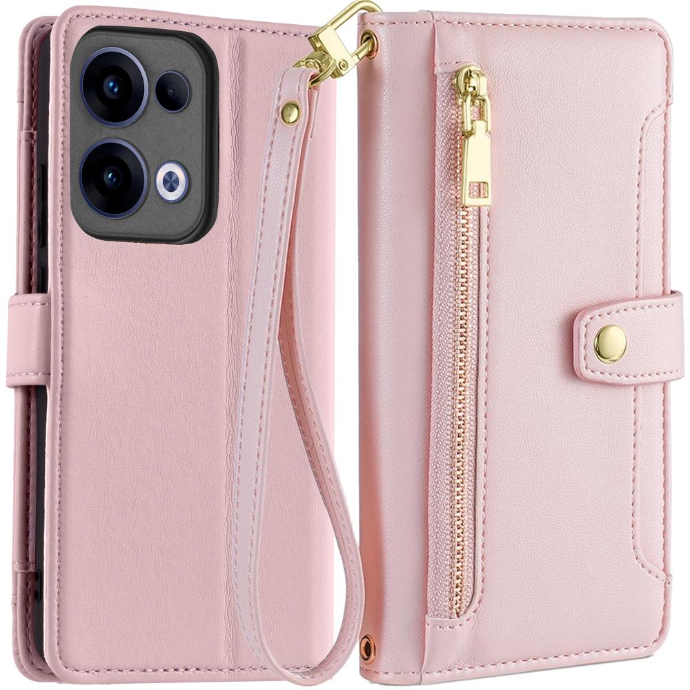 Oppo Reno 13 Flip Case, Wallet Zipper Pocket, Pink