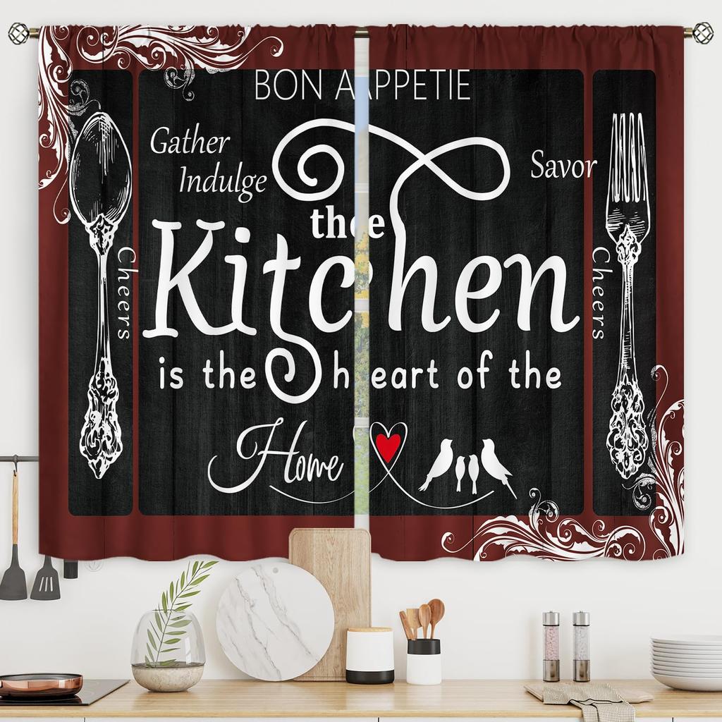 Farmhouse Fall Autumn Kitchen Curtains Rustic Flower Print Bedroom Living Room Treatment Window Drapes Curtain With Blackout Polyester Perfect For