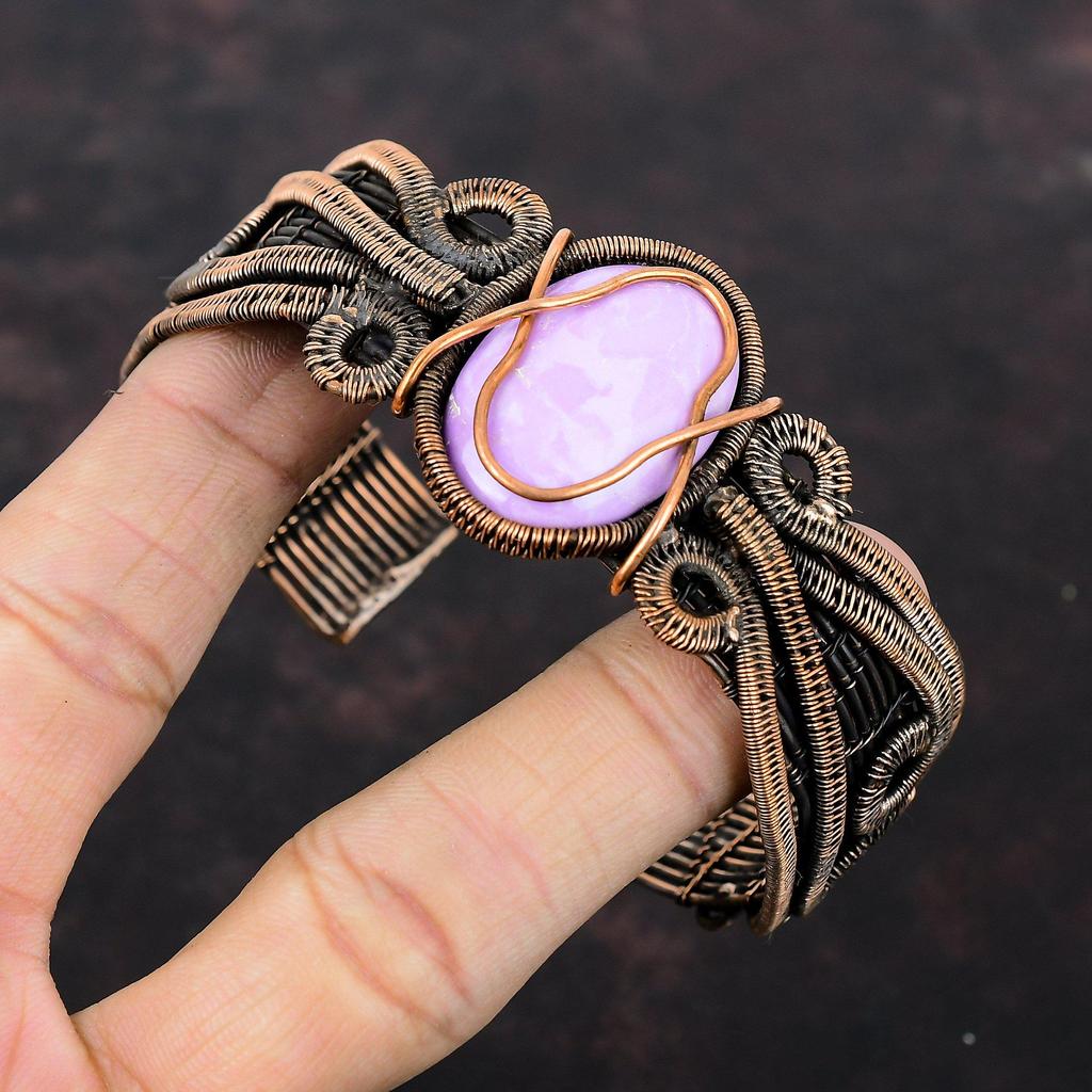 Phosphosiderite Cuff Bracelet Copper Wire Wrapped Gemstone Bangle Adjustable Cuff Copper Jewelry For Gift Handmade Phosphosiderite Jewelry